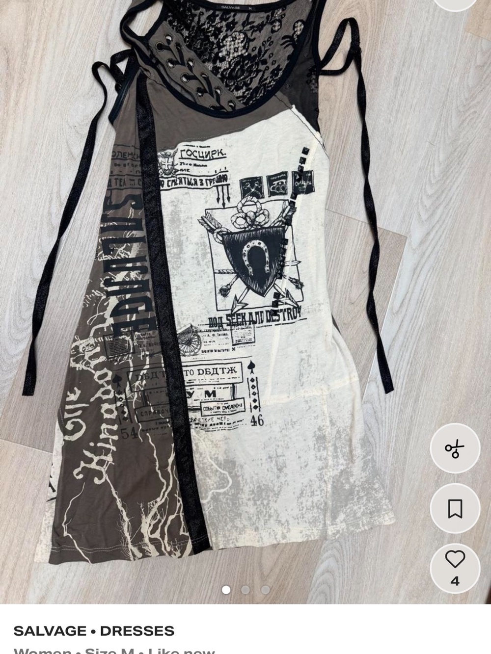 SALVAGE Black & White Graphic Lace-Trim Mini Dress